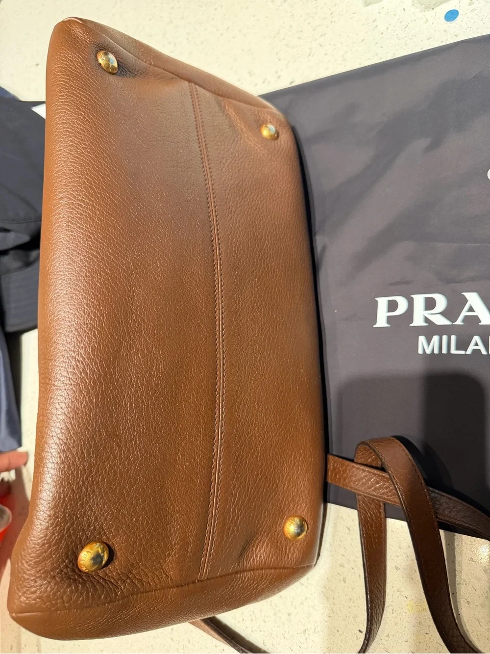 Prada Brown Leather boston Bag with Gold Hardware